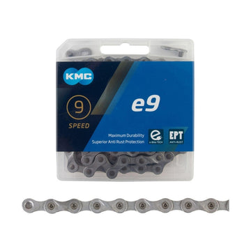 KMC Chain E9 Silver x136L, 9 Speed, E-Bike Chain, Eco Proteq Coating - Amego Electric Vehicles