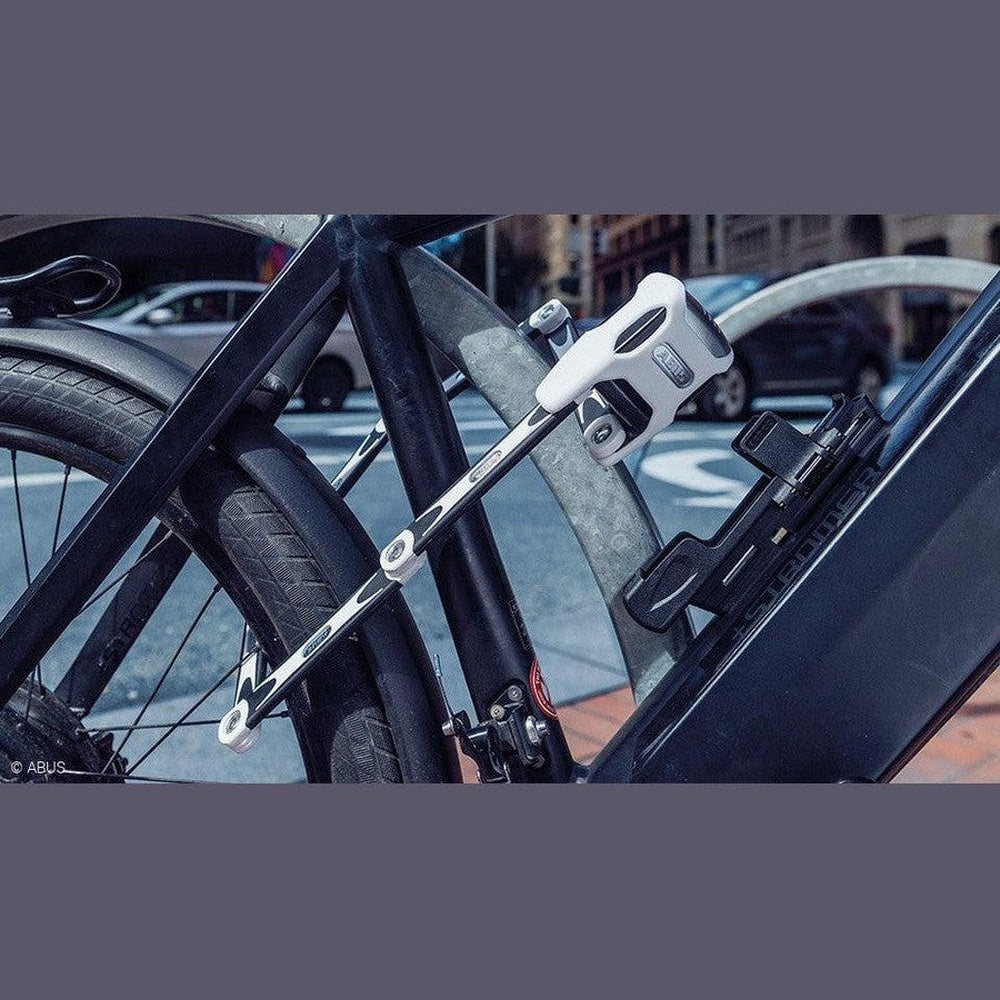 Discontinued Abus, Bordo Alarm 6000, Foldable lock w/ key lock, 5mm x 90cm 5mm x 3' , SH Bracket, Black - Amego Electric Vehicles