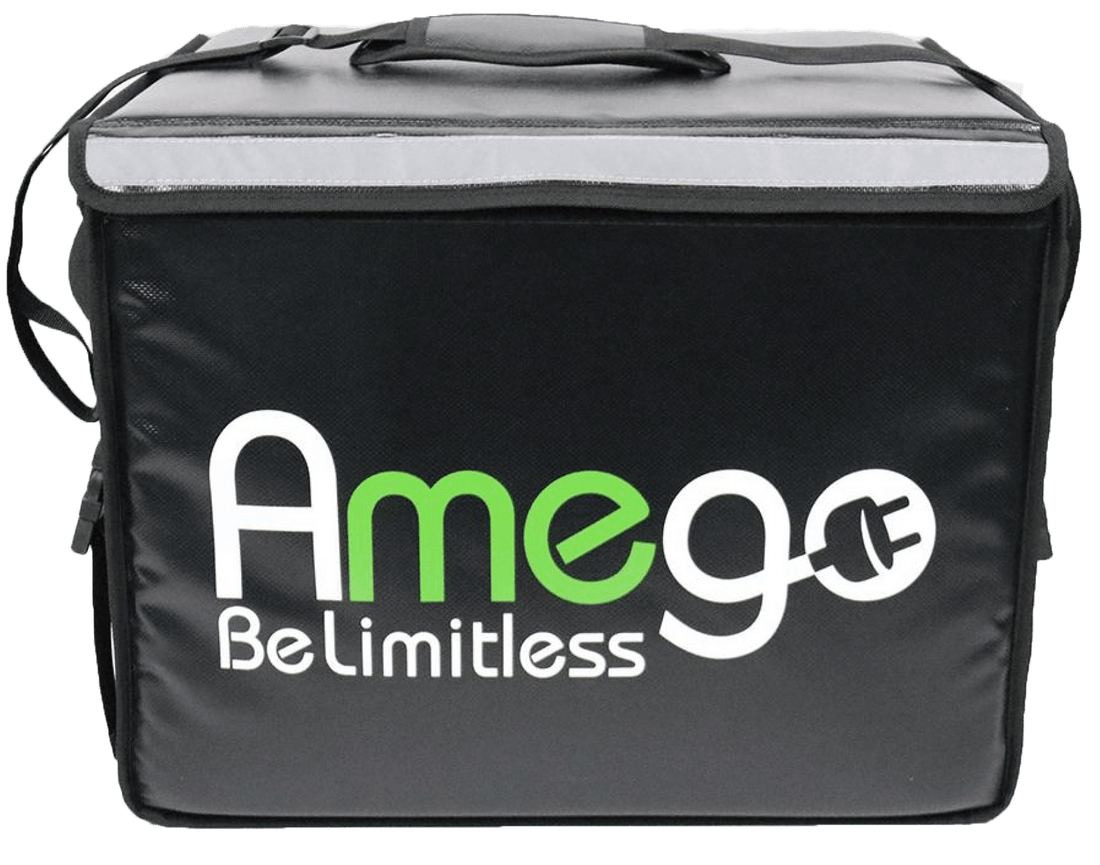 Food Delivery Bundle Delivery backpack bag, bag rack, cup holder, bar mitts, neoprene battery cover and adjustable rear view handlebar mirror - Amego Electric Vehicles