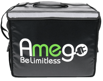 Food Delivery Bundle Delivery backpack bag, bag rack, cup holder, bar mitts, neoprene battery cover and adjustable rear view handlebar mirror - Amego Electric Vehicles