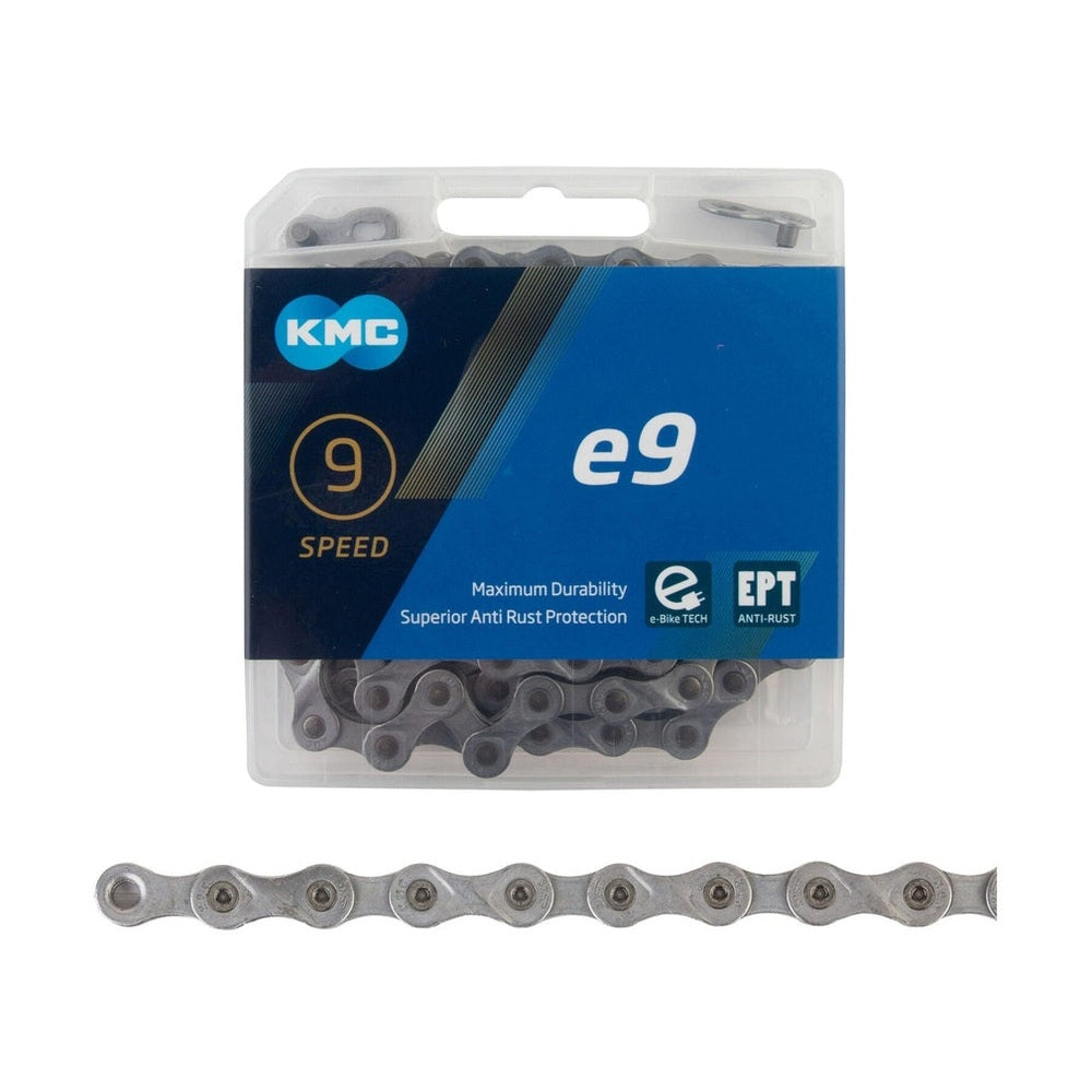 KMC Chain E9 Silver x136L, 9 Speed, E-Bike Chain, Eco Proteq Coating - Amego Electric Vehicles