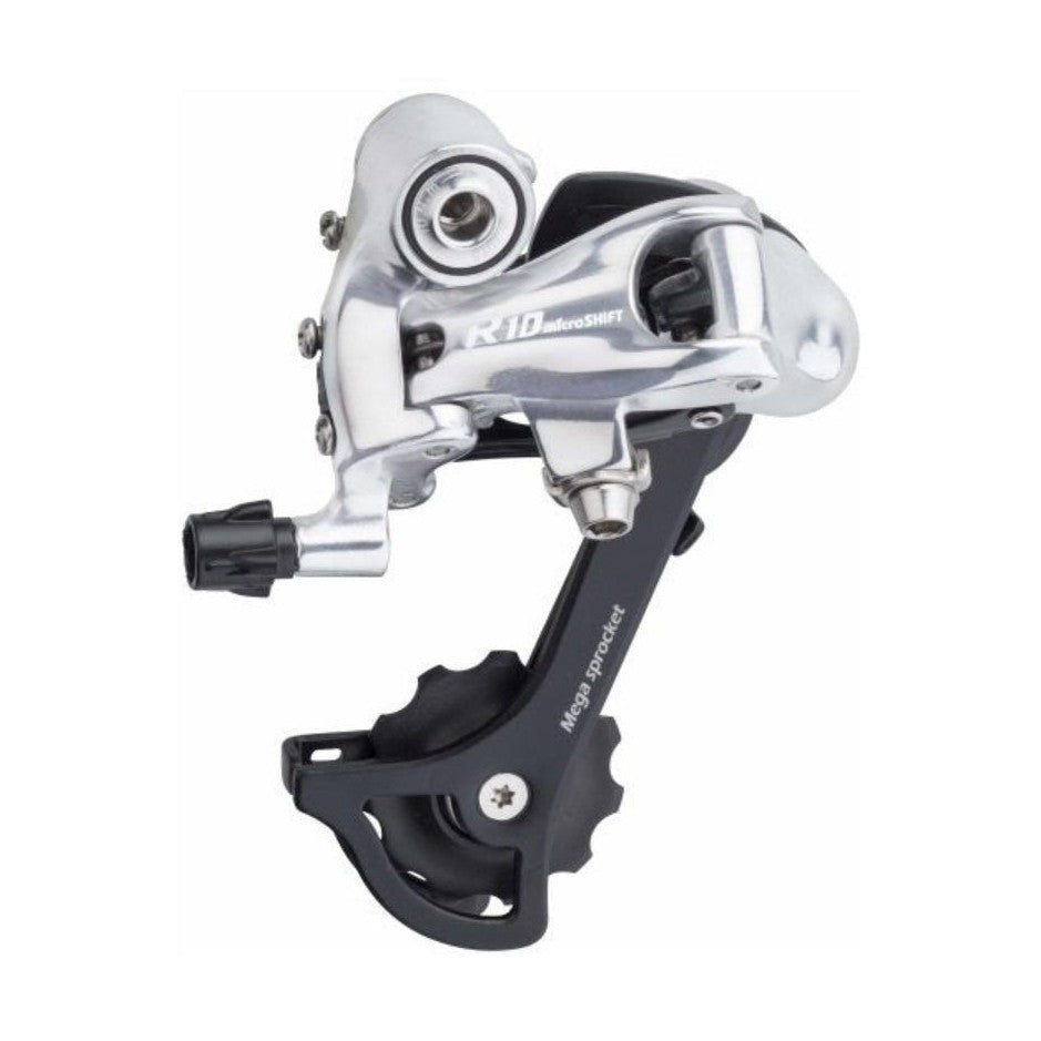 microSHIFT R10 Rear Derailleur - 10 Speed, Medium Cage, Black/Silver - Amego Electric Vehicles